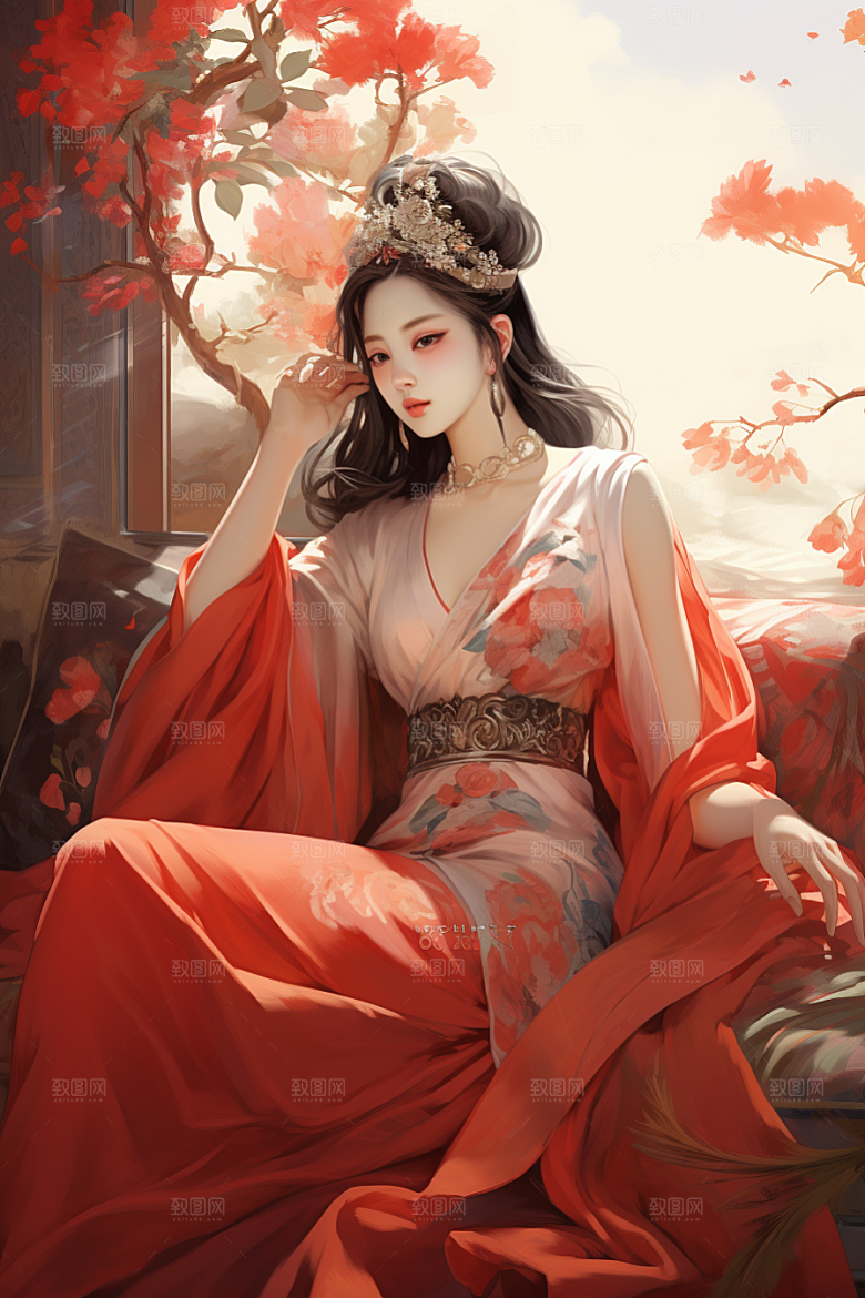 新中式美女艺术高清插画