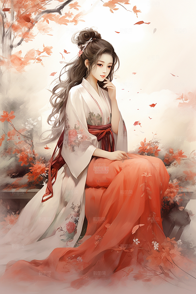 新中式美女艺术唯美插画