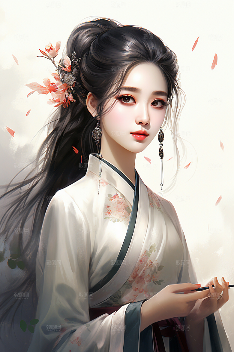 新中式美女文艺艺术插画
