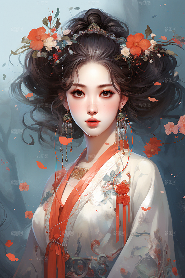 新中式美女中国风手绘插画