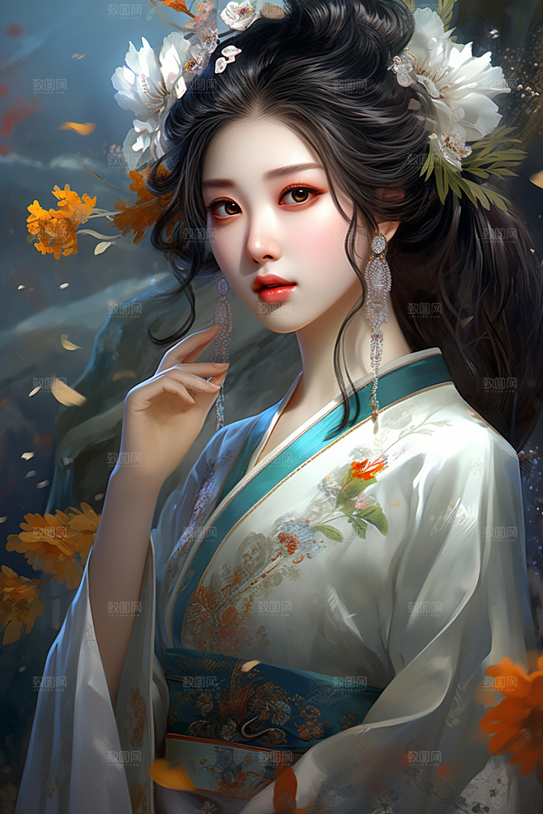 新中式美女温婉中国风插画