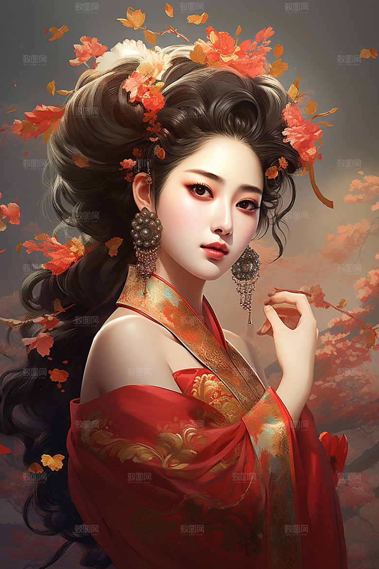 新中式美女唯美艺术插画