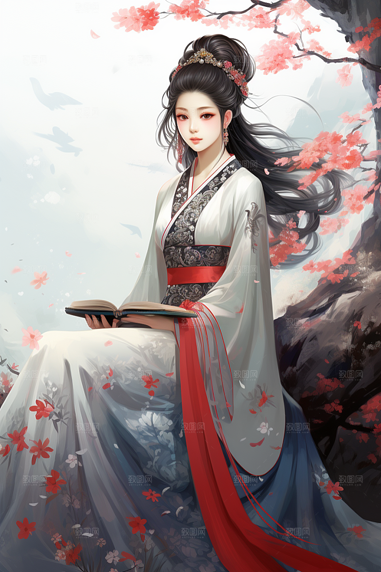 新中式美女水墨中国风插画