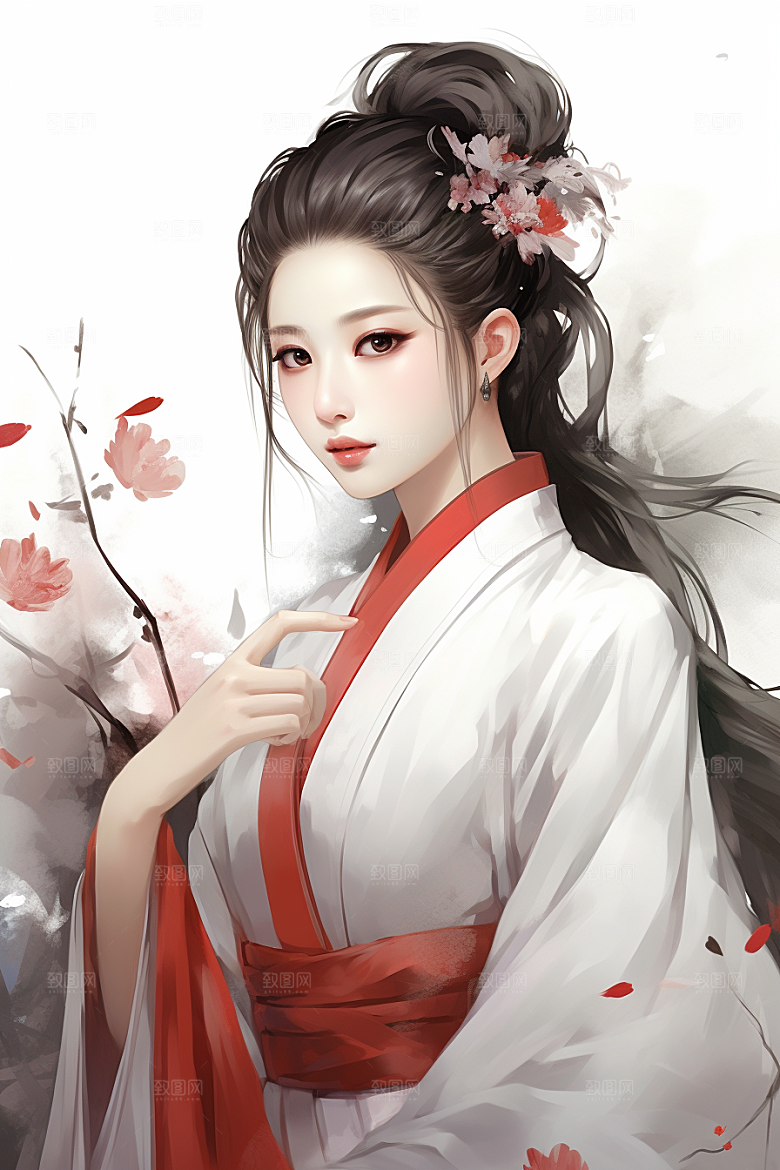 新中式美女唯美手绘插画