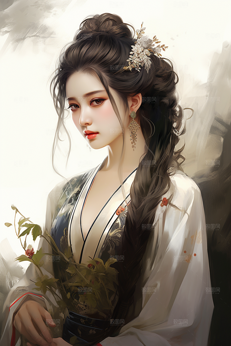 新中式美女中国风温婉插画