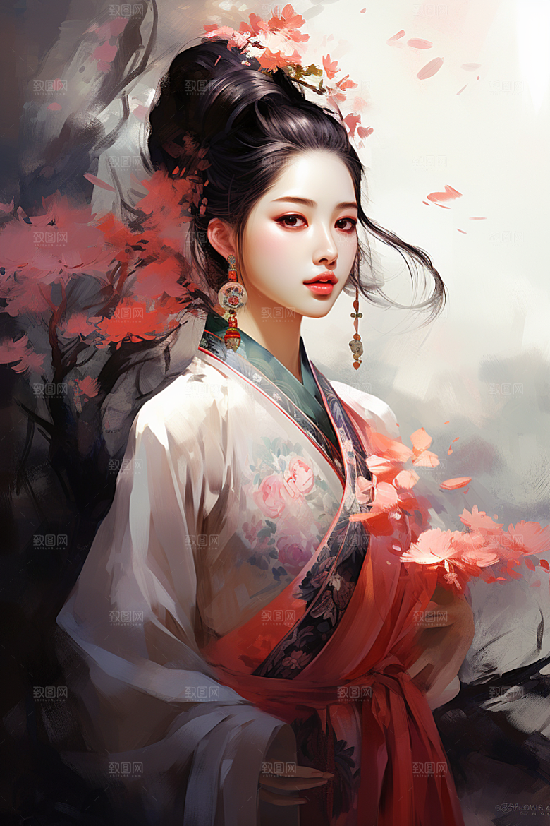 新中式美女中国风温婉插画