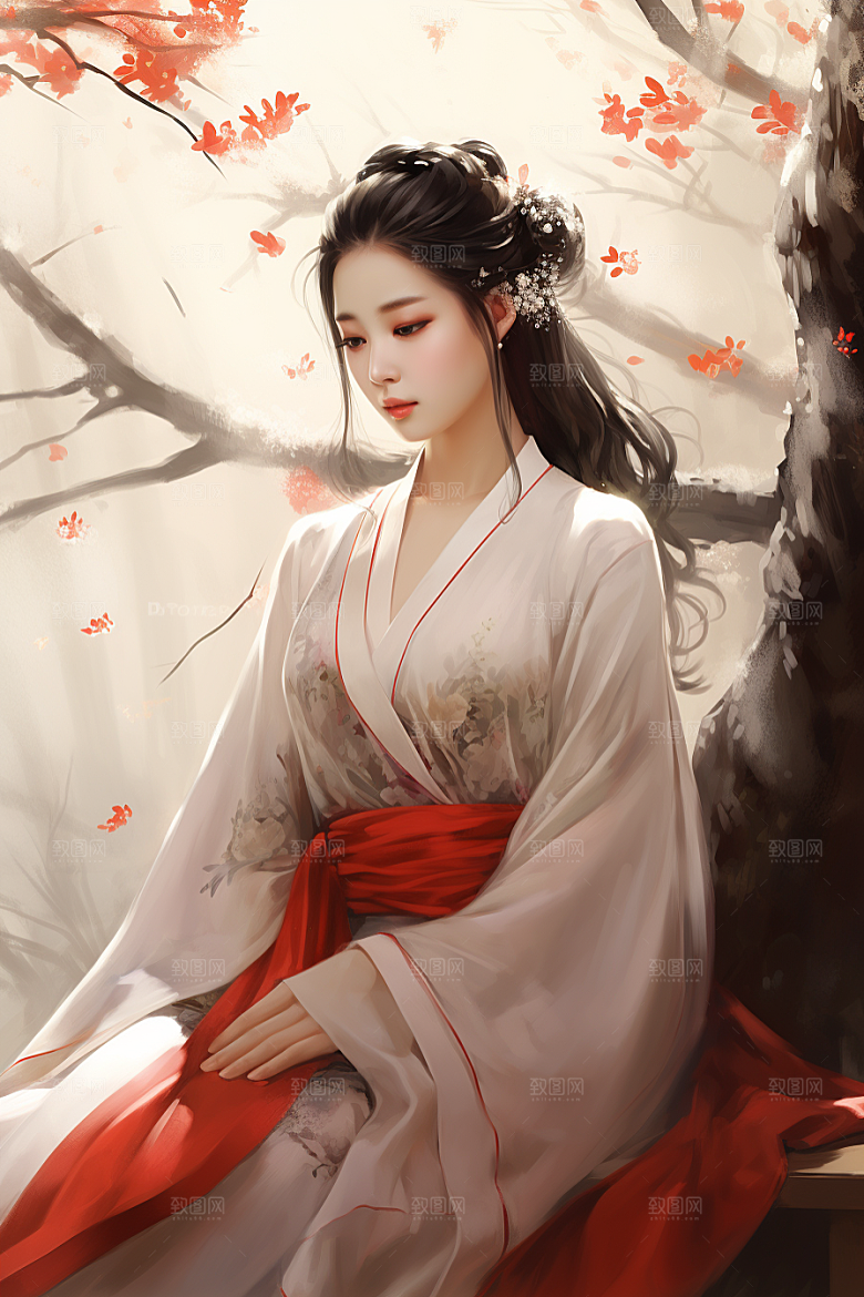 新中式美女唯美高清插画