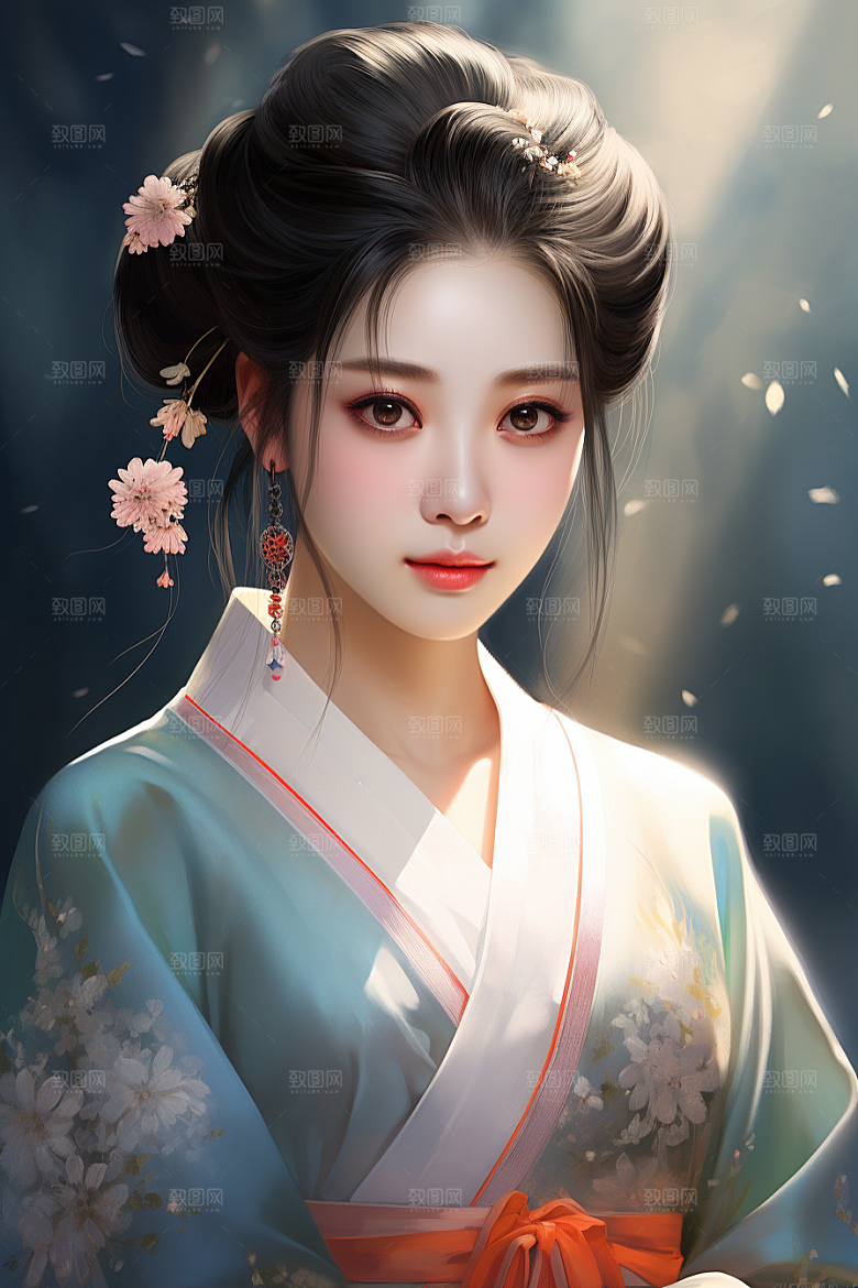 新中式美女艺术水墨插画