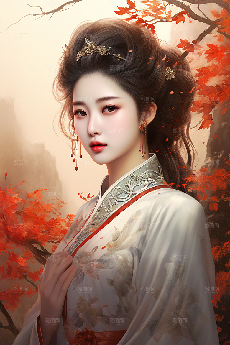 新中式美女中国风高清插画