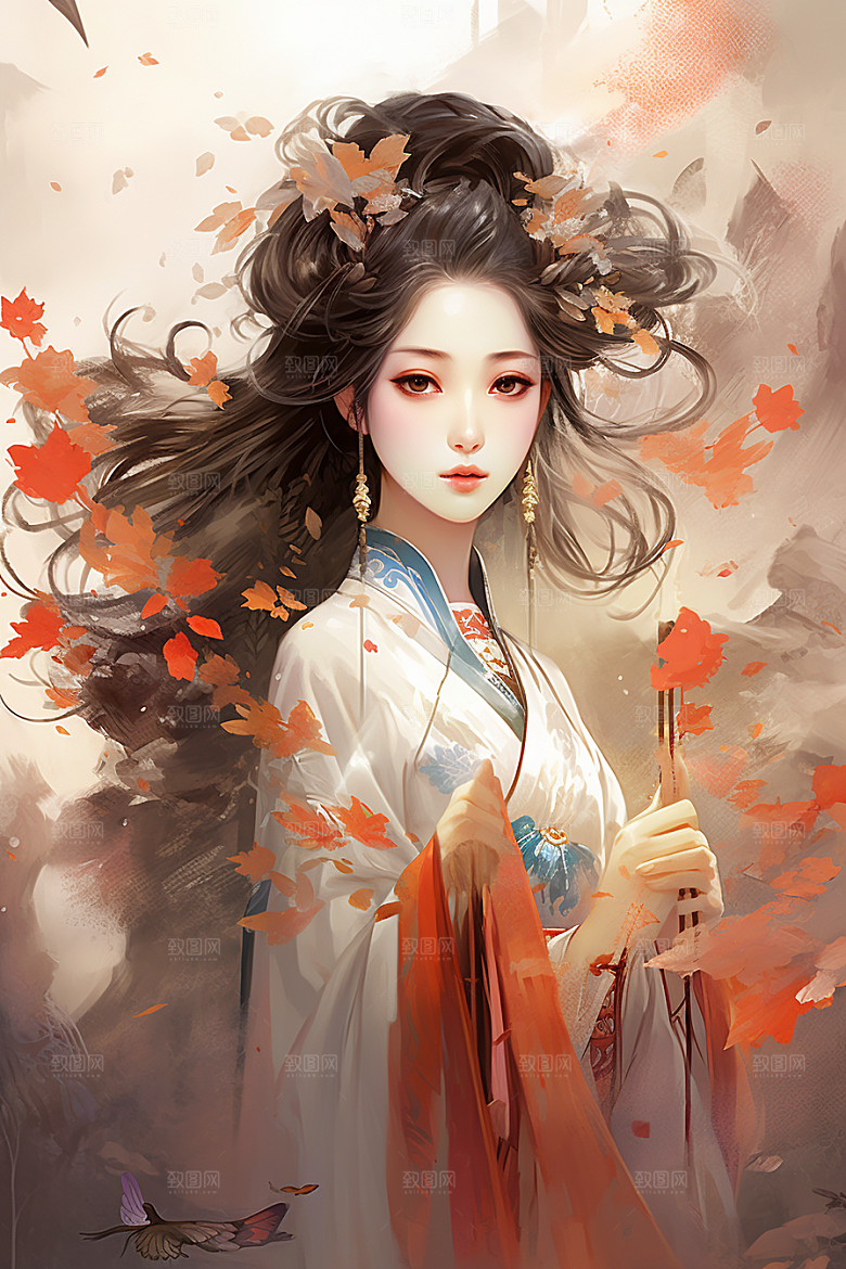 新中式美女中国风高清插画