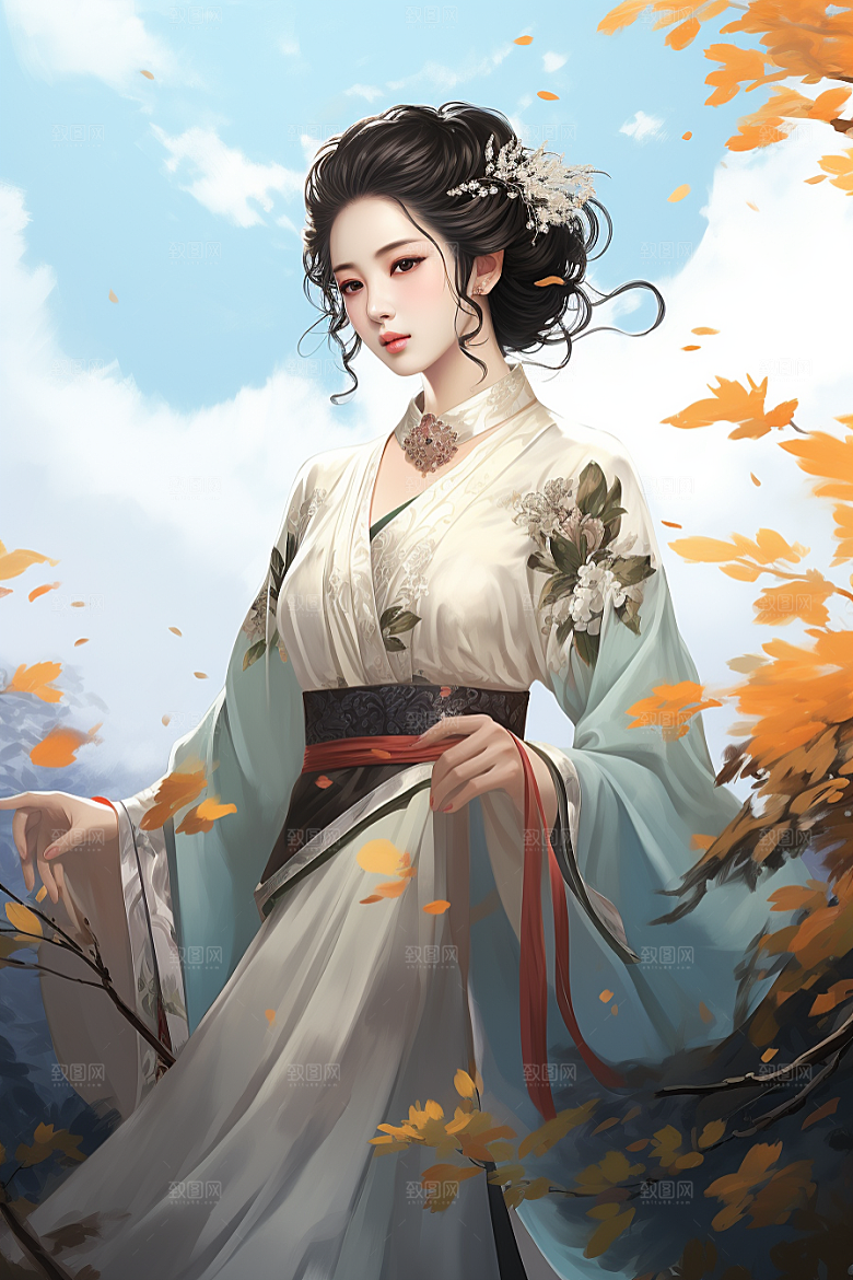 新中式美女文艺中国风插画