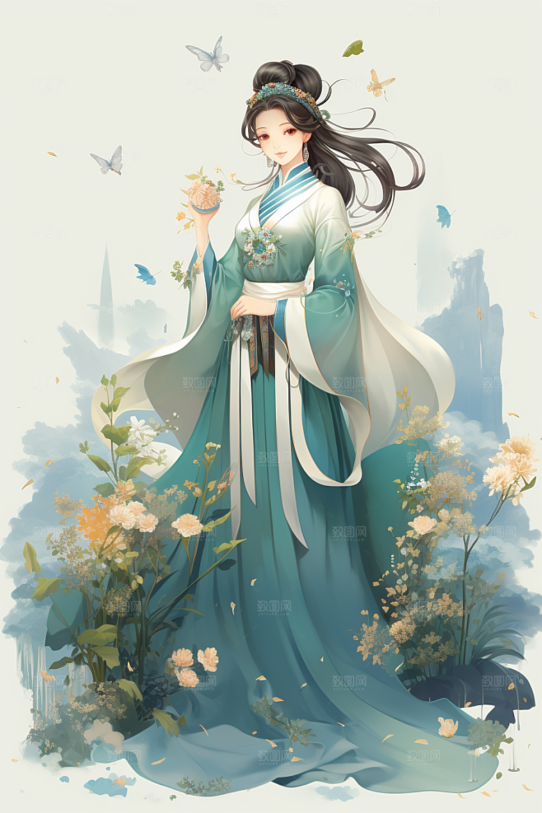 新中式美女中国风高清插画
