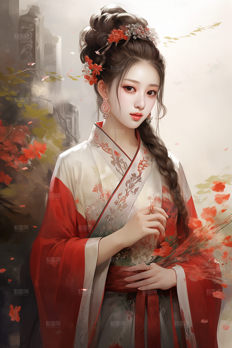 新中式美女温婉中国风插画