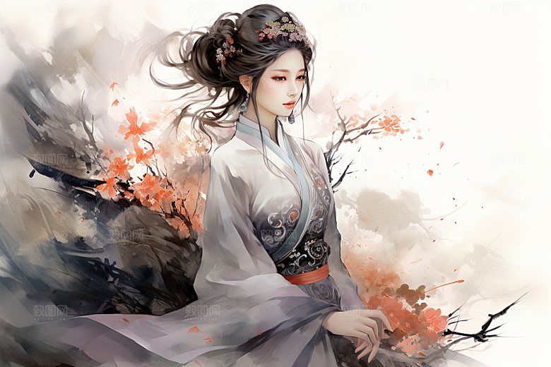 新中式美女高清唯美插画