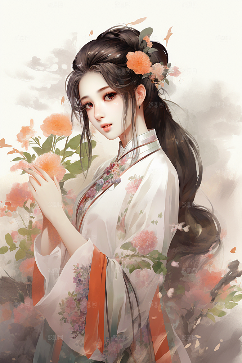 新中式美女中国风高清插画