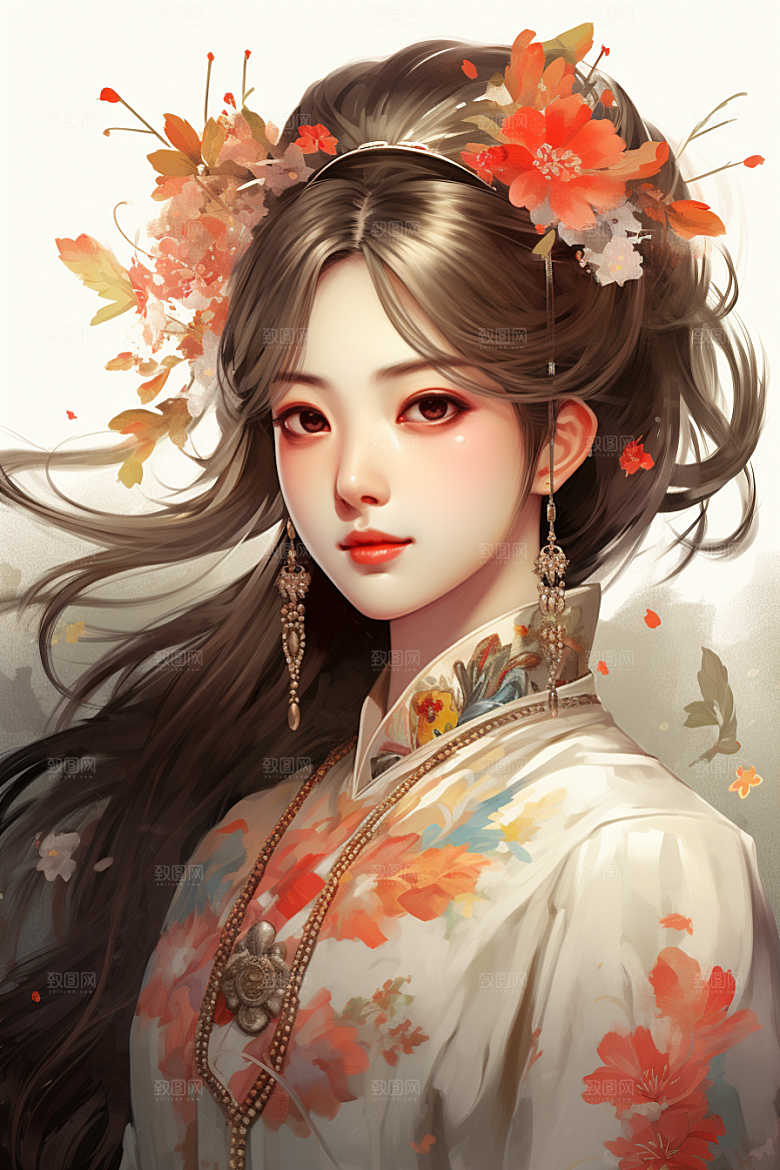 新中式美女艺术唯美插画