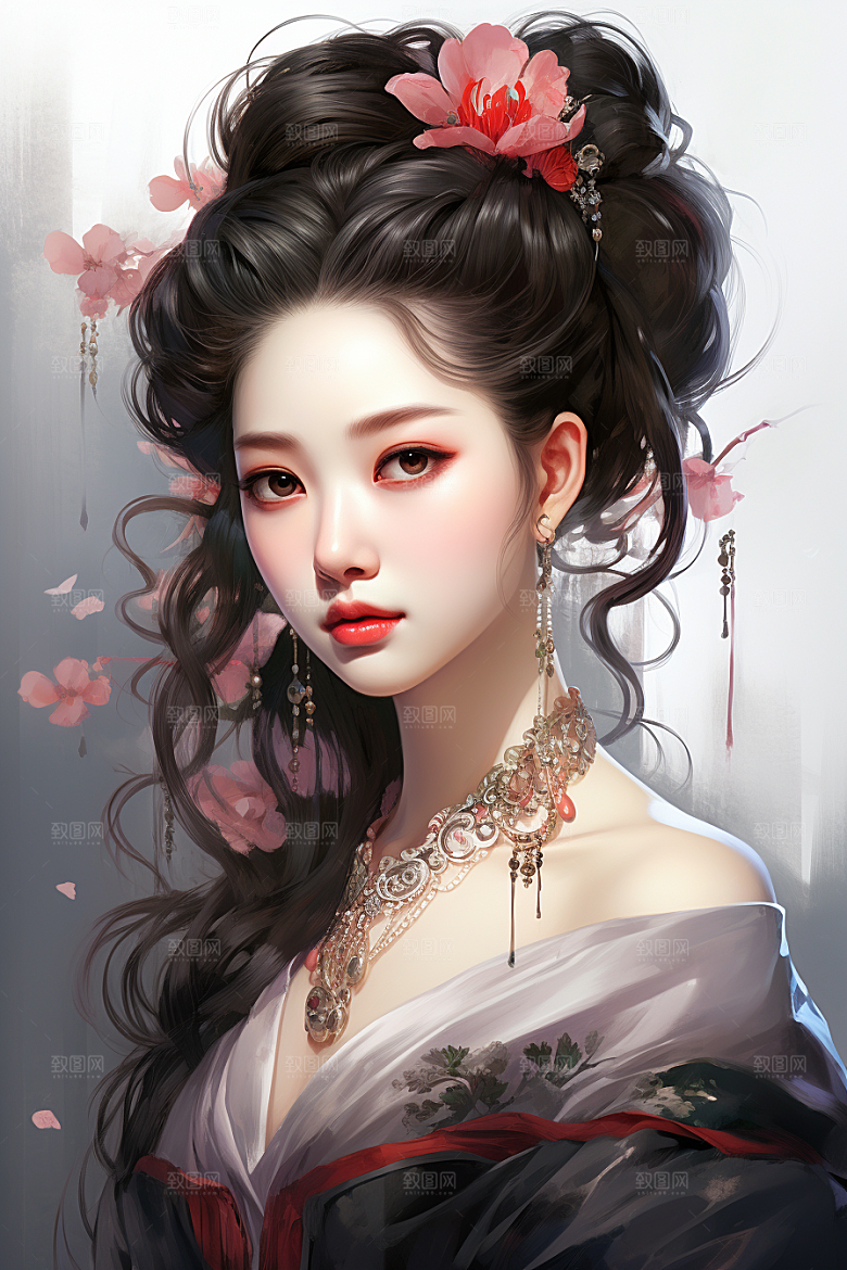 新中式美女高清唯美插画