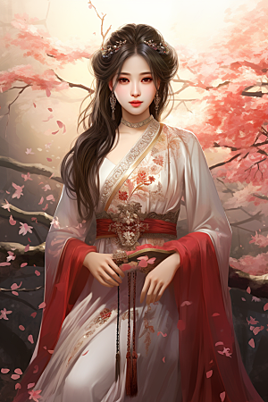 新中式美女中国风水墨插画