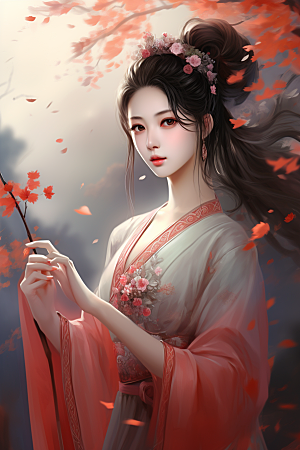新中式美女手绘中国风插画