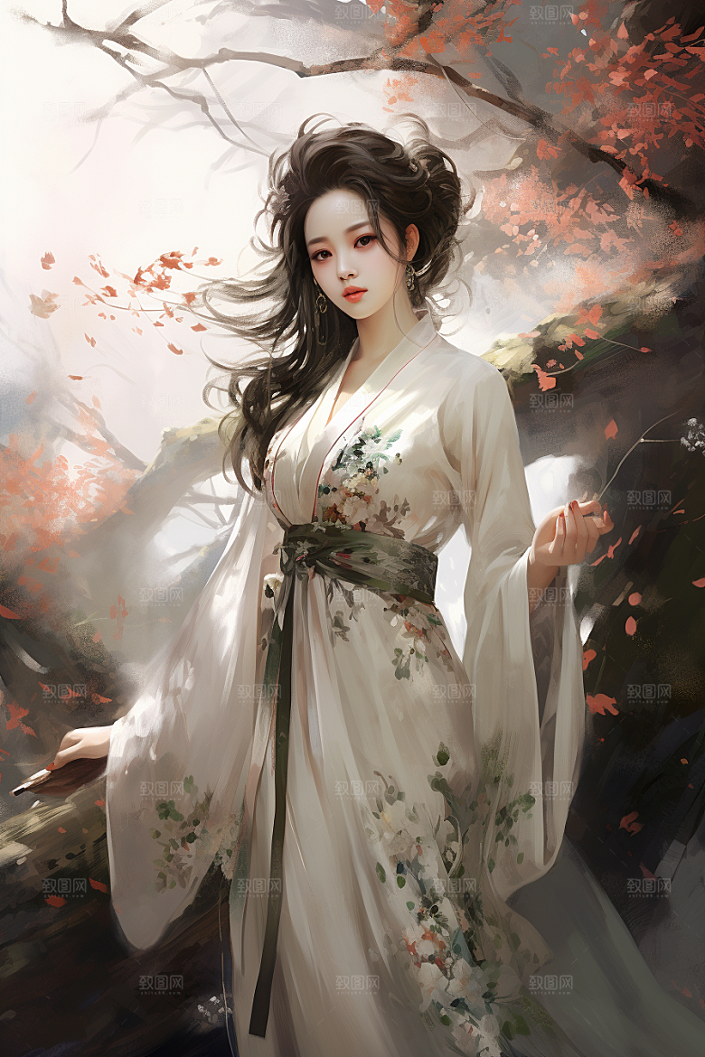 新中式美女文艺唯美插画