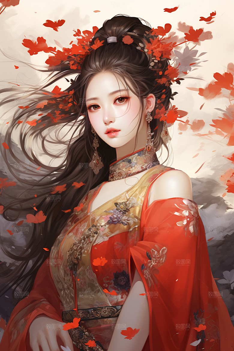 新中式美女唯美文艺插画