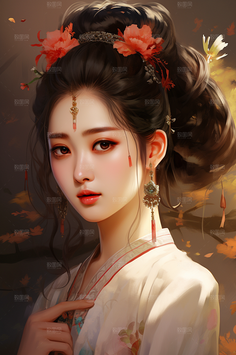新中式美女温婉文艺插画