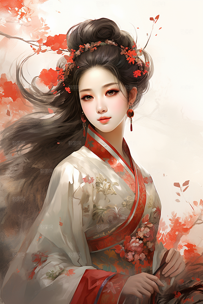新中式美女温婉文艺插画