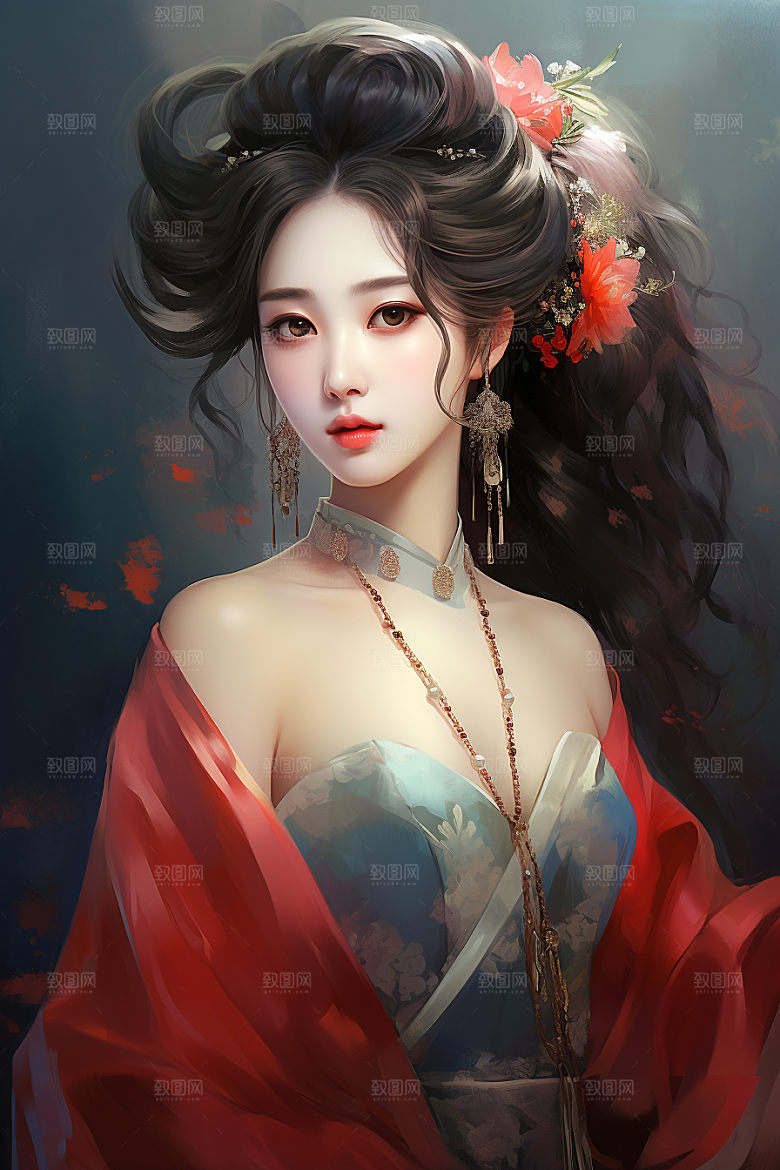 新中式美女水墨唯美插画