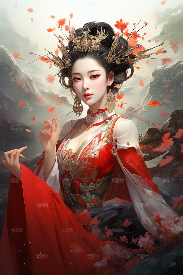 新中式美女高清中国风插画