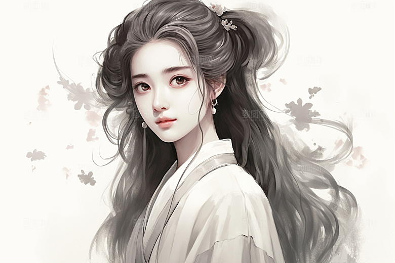 新中式美女文艺艺术插画