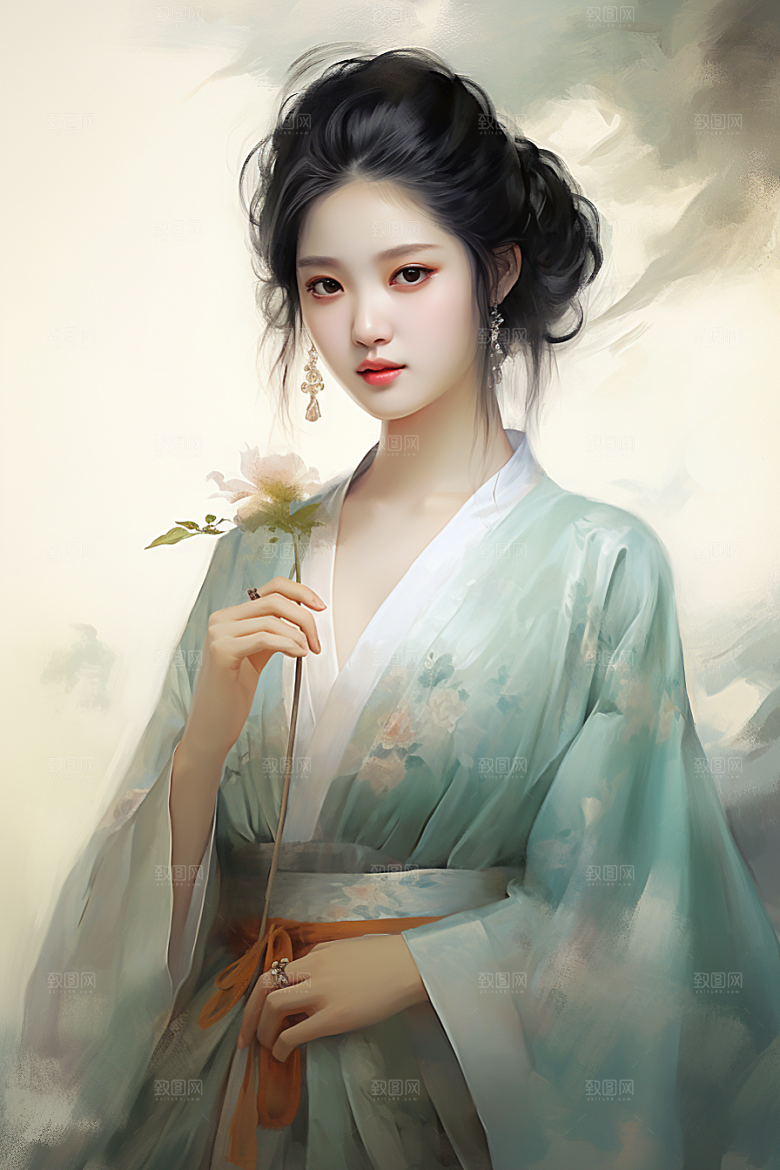 新中式美女温婉艺术插画