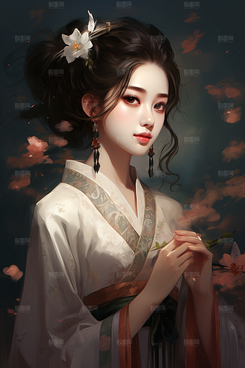 新中式美女中国风高清插画