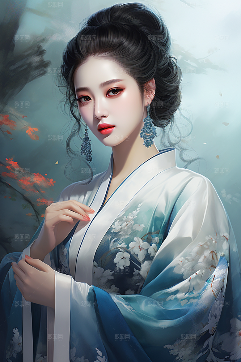 新中式美女艺术高清插画