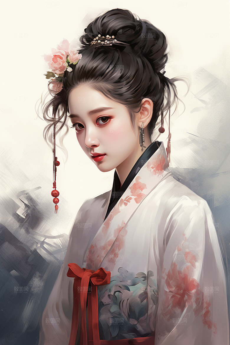 新中式美女温婉唯美插画