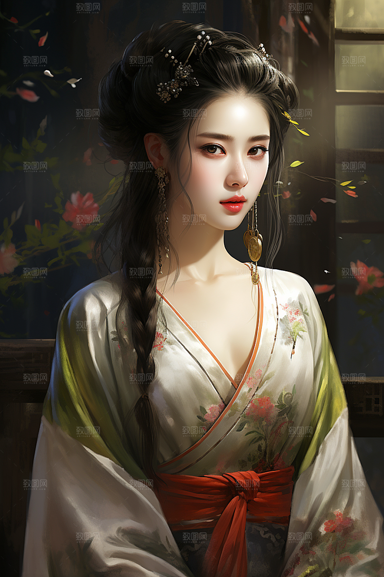 新中式美女手绘中国风插画