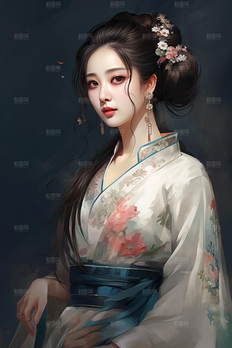 新中式美女中国风手绘插画