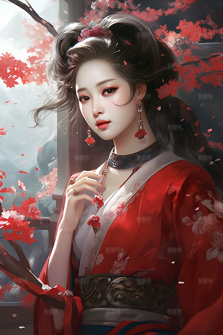 新中式美女唯美高清插画