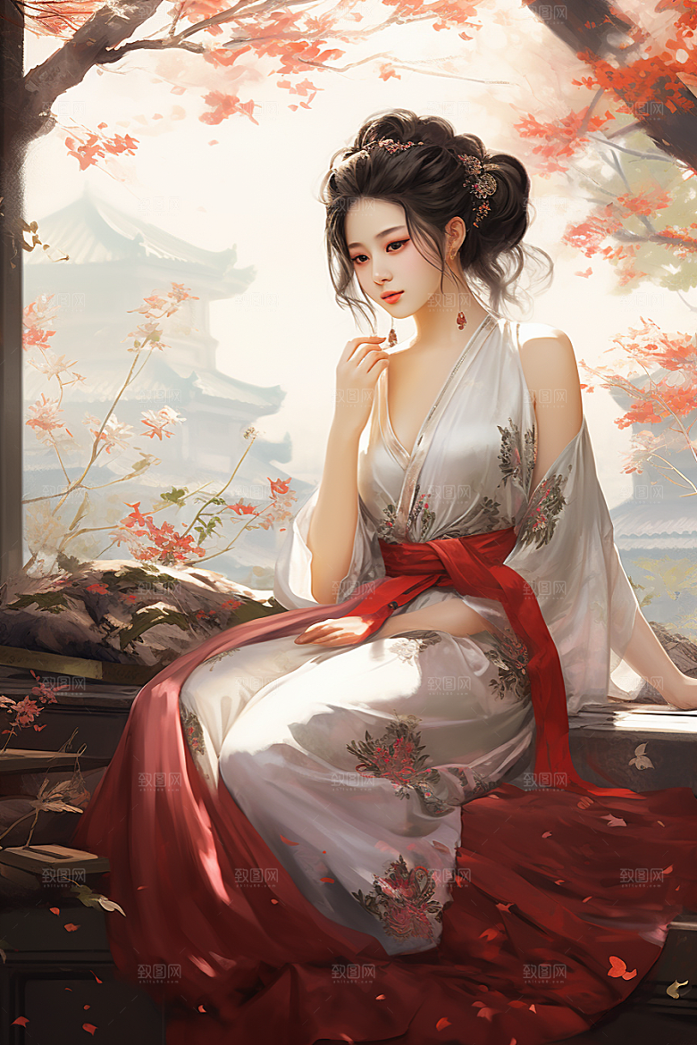 新中式美女中国风唯美插画