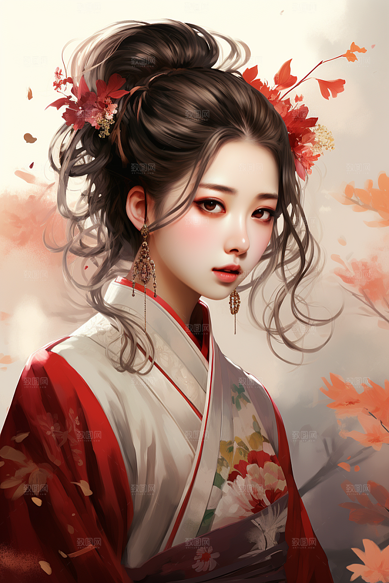 新中式美女温婉高清插画