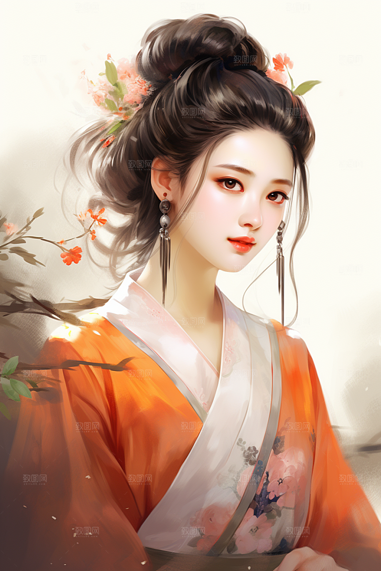 新中式美女唯美水墨插画