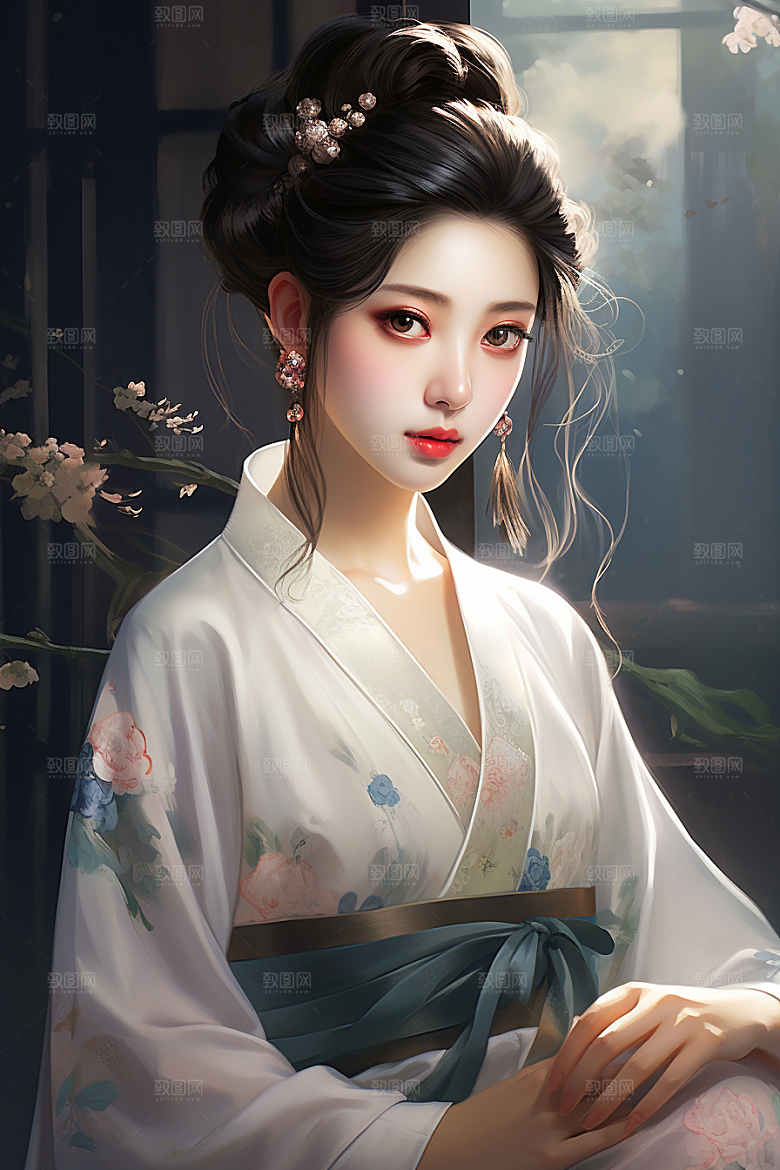新中式美女艺术中国风插画