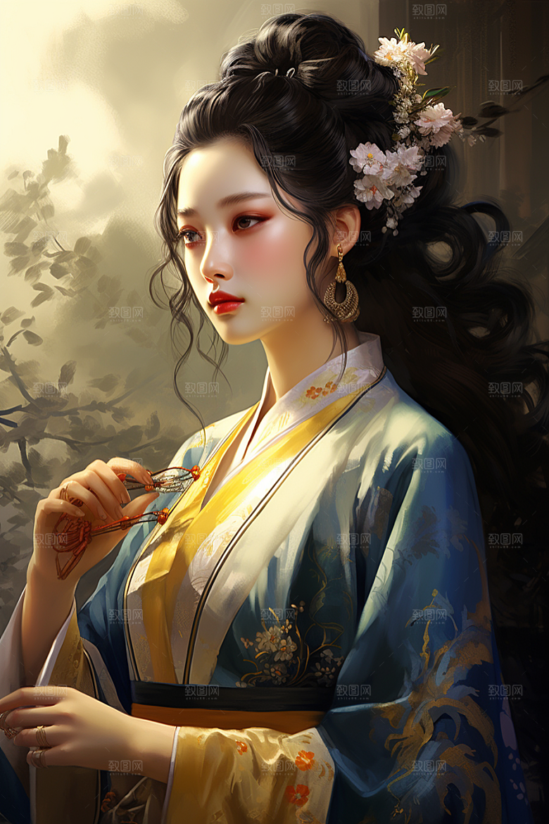 新中式美女温婉艺术插画
