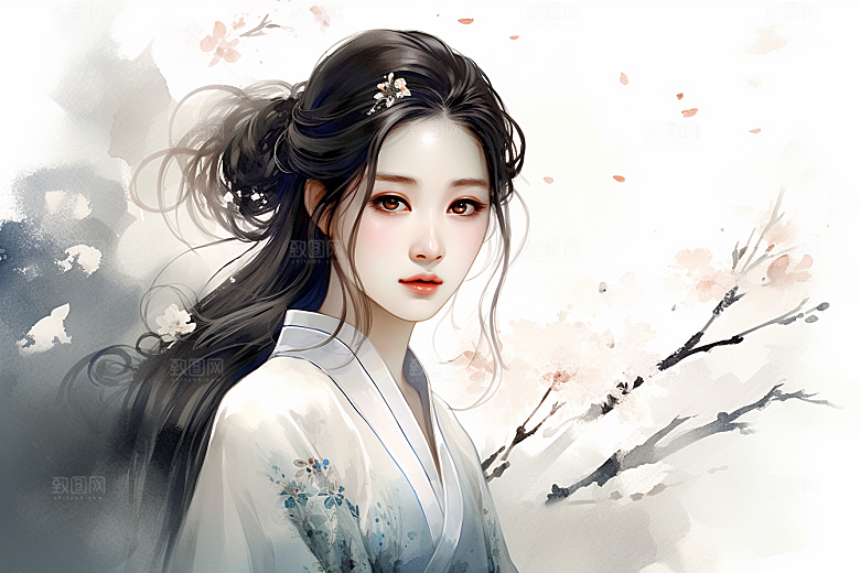 新中式美女艺术文艺插画