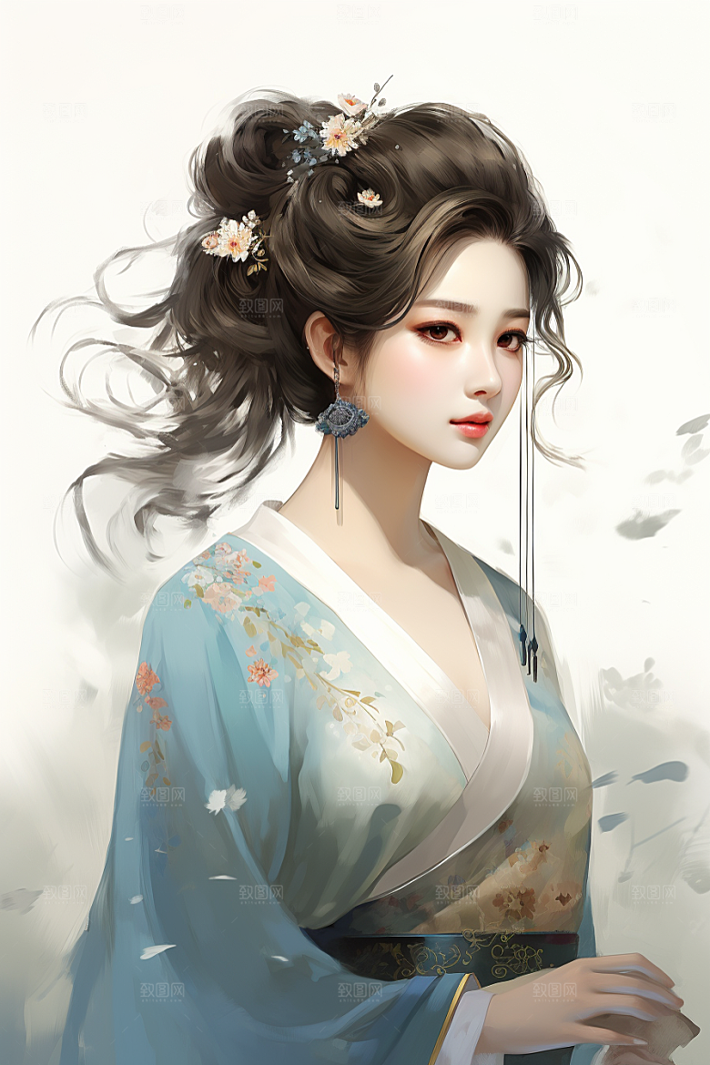 新中式美女文艺艺术插画