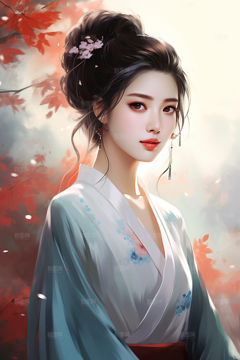 新中式美女水墨中国风插画