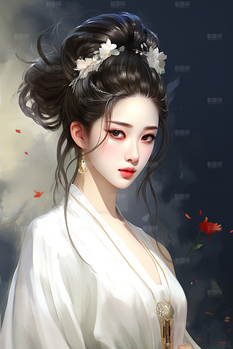 新中式美女文艺高清插画