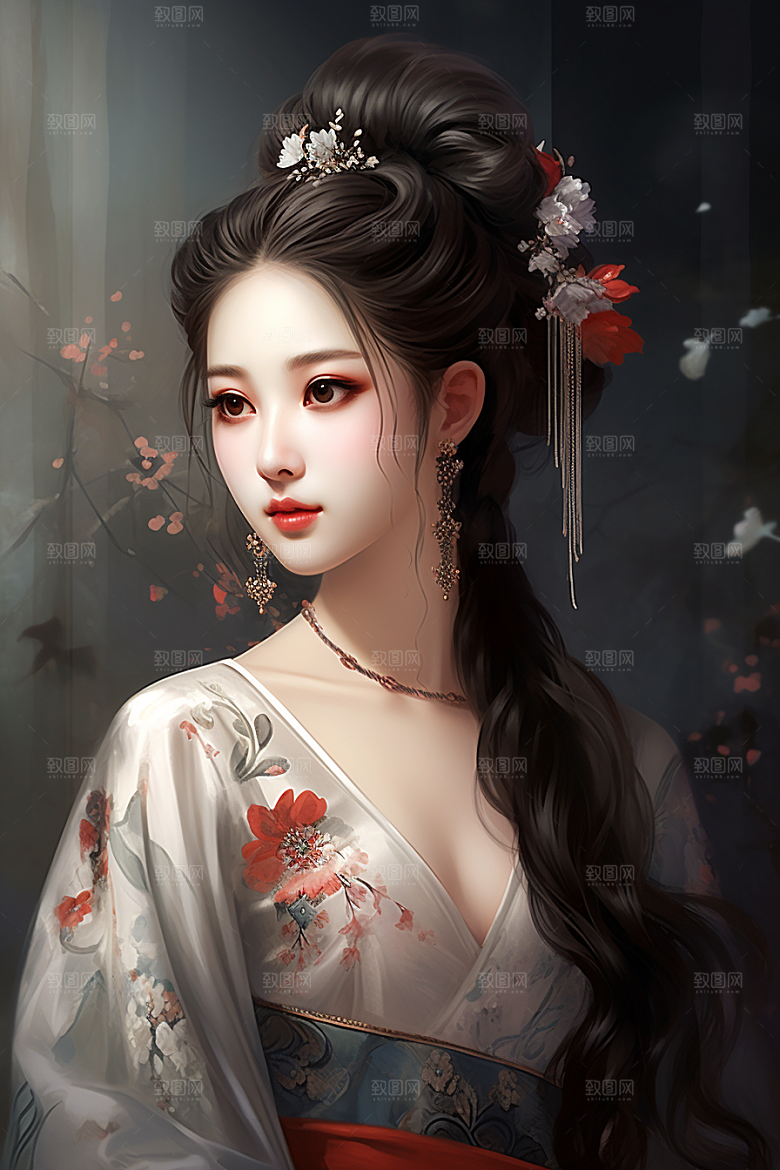 新中式美女高清中国风插画