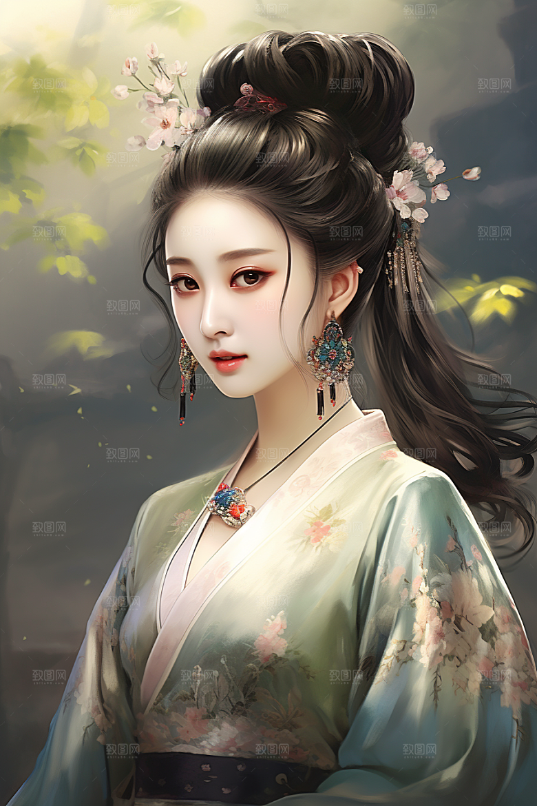 新中式美女唯美文艺插画