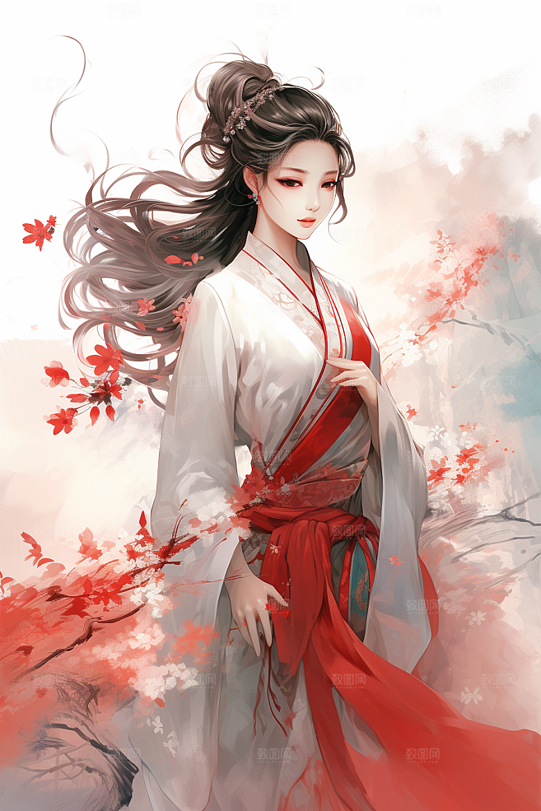 新中式美女高清文艺插画