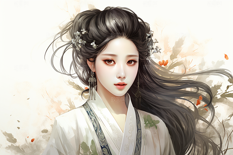 新中式美女温婉手绘插画